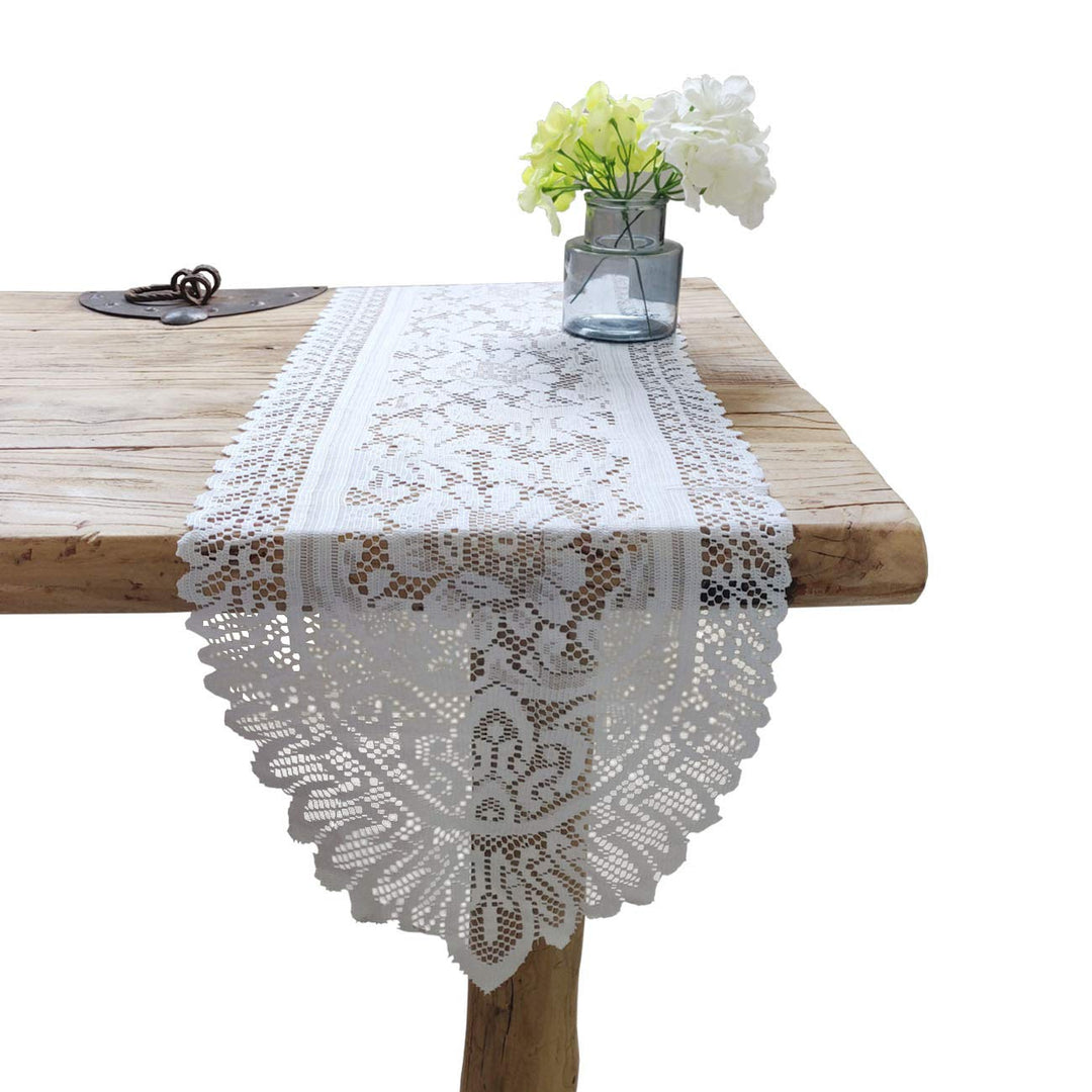 2 Pack Cotton Crochet Lace Rectangular Table Runner Dresser Scarf Doilies (White Style, 13 X 44)