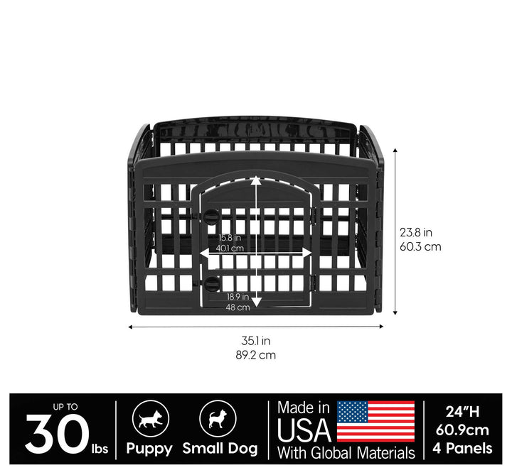 USA 24 4-Panel Pet Dog Puppy Playpen with Door, For Puppy Small Dogs Keep Pets Secure Easy Assemble Easy Storing Customizable Non-Skid Rubber Feet, Black