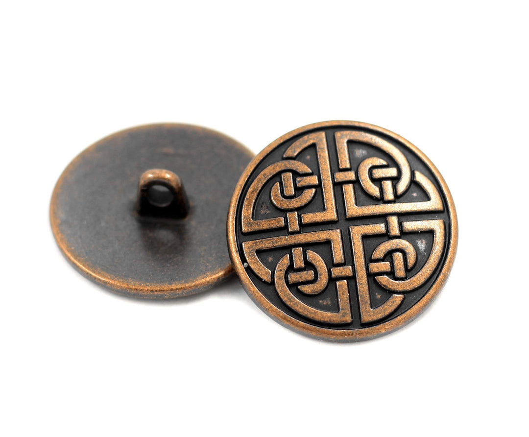 Bezelry 10 Pieces Celtic Shield Knot Metal Shank Buttons. 25mm (1 inch) (Antique Copper)
