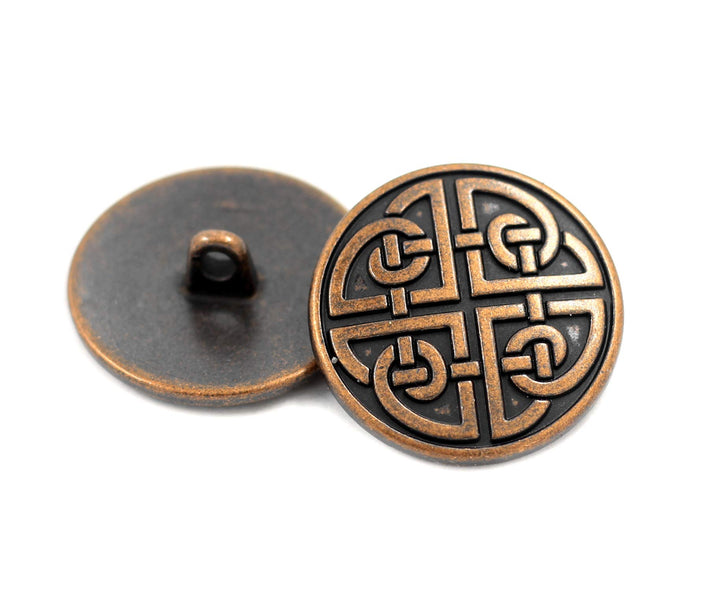 Bezelry 10 Pieces Celtic Shield Knot Metal Shank Buttons. 25mm (1 inch) (Antique Copper)