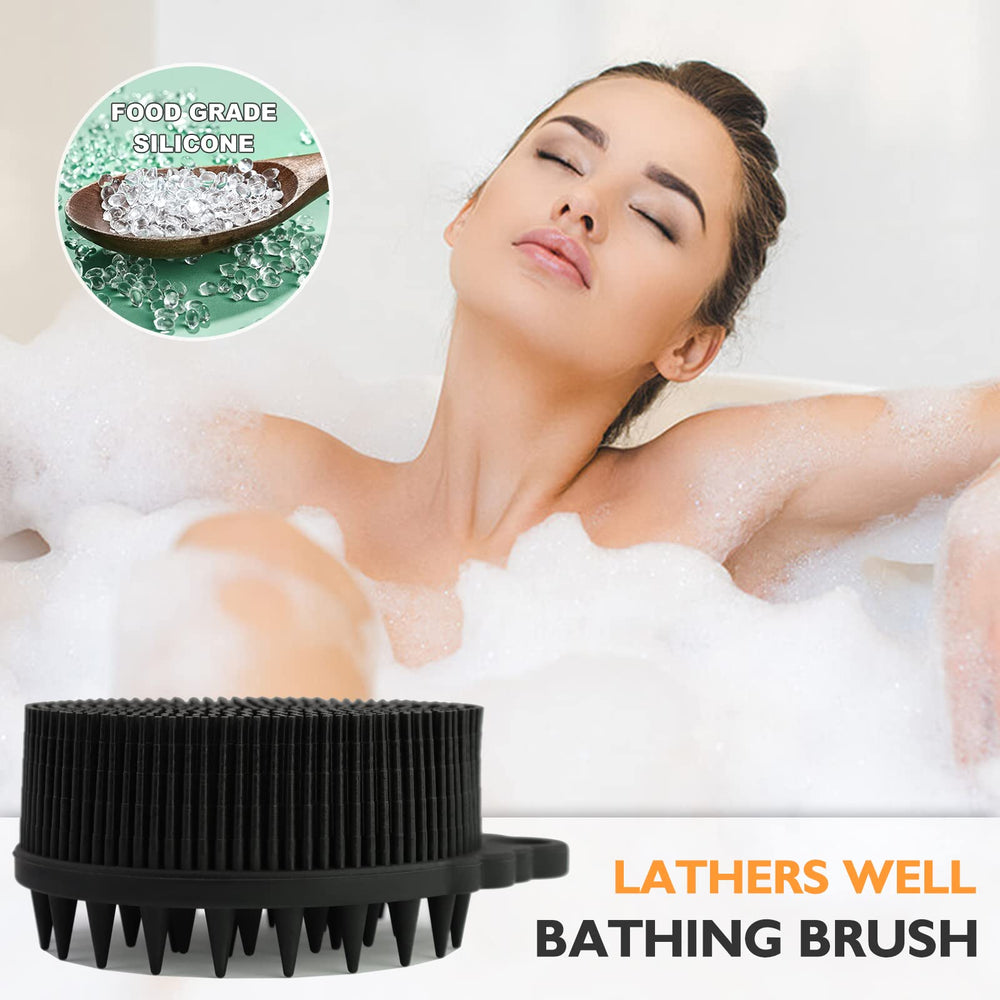 Body Scrubbers for Use in Shower, Easy to Grip, Soft Silicone Loofah for Women Men, 2 in 1 Body Brush for Showering, Easy to Clean, Easy Dry, Hangable, 1PC Black