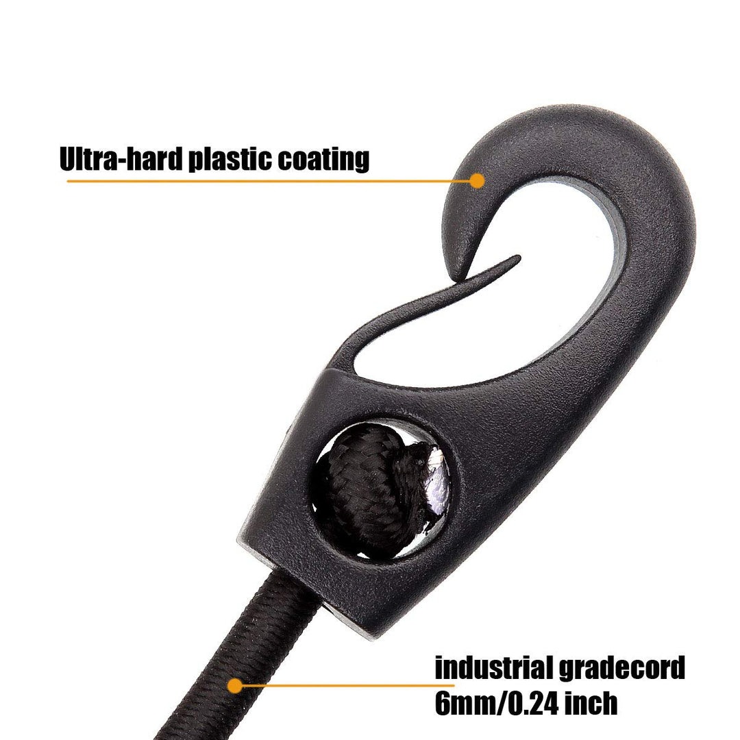 24inch Bungee Cords with Hooks, 12pack Heavy Duty Rubber Tarp Straps Black Adjustable Bungee Cords, Elastic Tie Down with Durable Hooks for Securing Tarps, Bikes,Ground Sheets