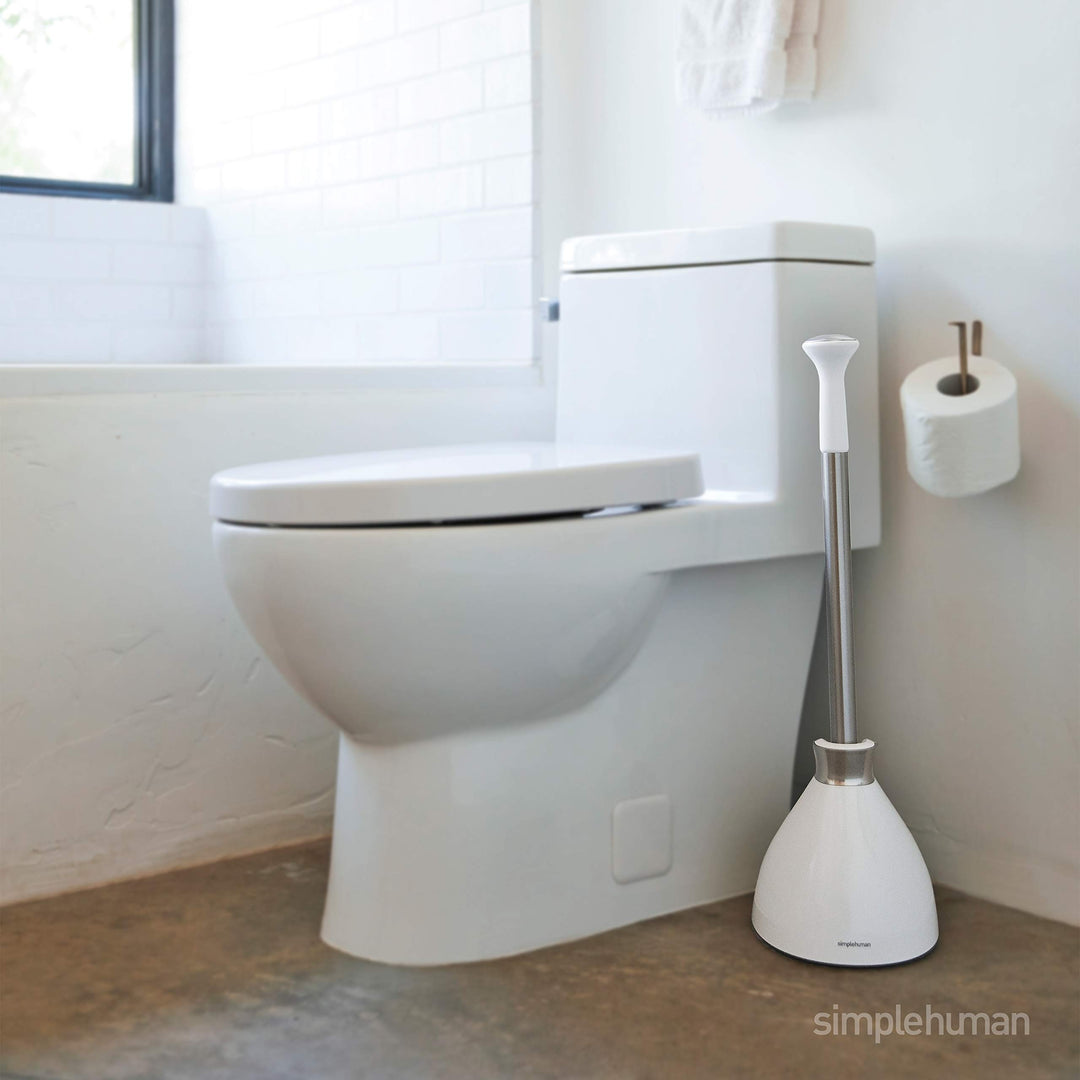 Toilet Plunger and Caddy, Stainless Steel, White