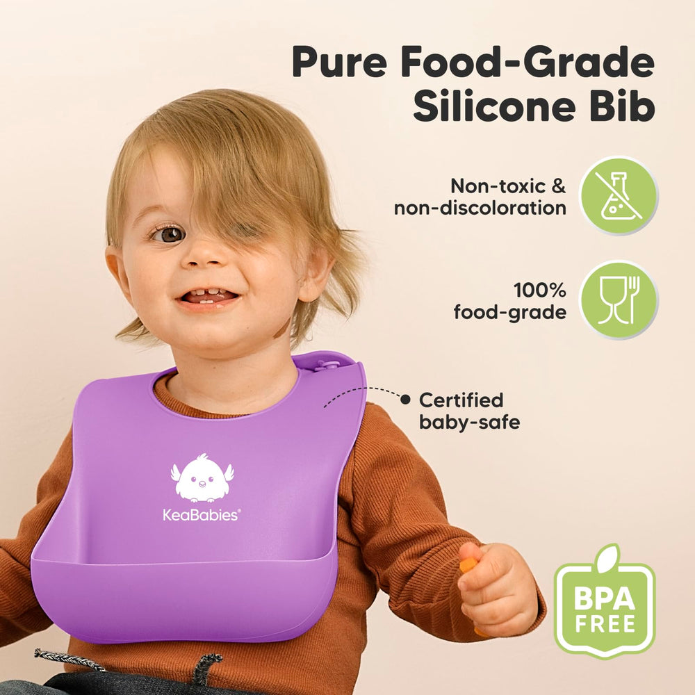 2-Pack Silicone Bibs For Babies, Silicone Baby Bibs for Eating, Food-Grade Pure Silicone Bib, Toddler Bibs, Waterproof Bibs, Feeding Bibs, Silicon Bibs for Toddlers, Boys,Girls(Cotton Candy)