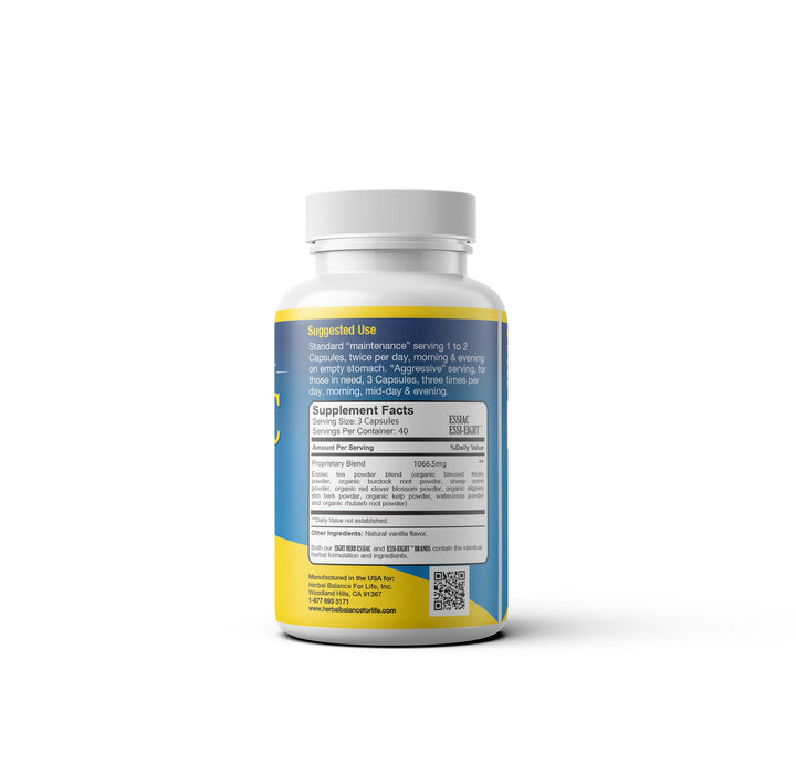 Natural Essiac Tea 8 Herb Capsules, 1066.5 mg per Serving - 120 Capsules, with Sheep Sorel Roots, More Potent 8-herb Essiac Tea Formula by Nurse Rene Caisse & Dr. Charles Brusch in The 1950s