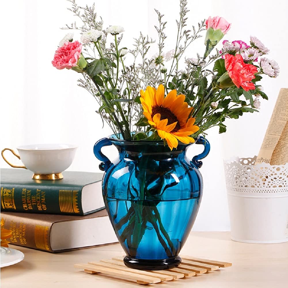Blue Binaural Glass Vase Creative Desktop Living Room TV Cabinet Flower Arrangement Ornaments Fashion Floral Home Decor