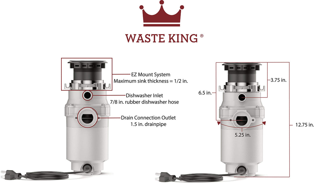 1/3 HP Garbage Disposal with Power Cord, Compact Food Waste Disposer for Under Kitchen Sink, L-111
