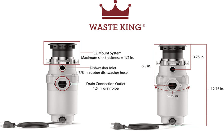 1/3 HP Garbage Disposal with Power Cord, Compact Food Waste Disposer for Under Kitchen Sink, L-111