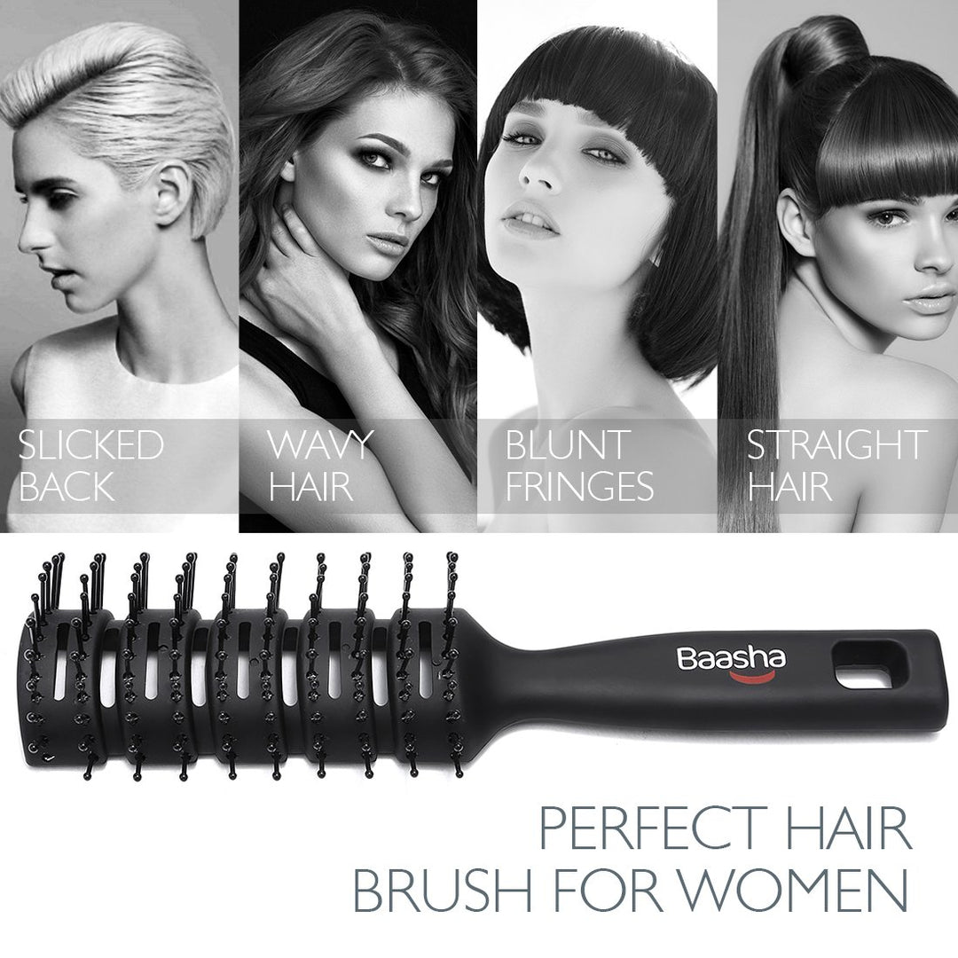 Hair Brush, Vented Brush for Blow Drying, Mens Short Hair Brush with Ball Tipped Bristles, Best for Wet or Dry Hair - Black