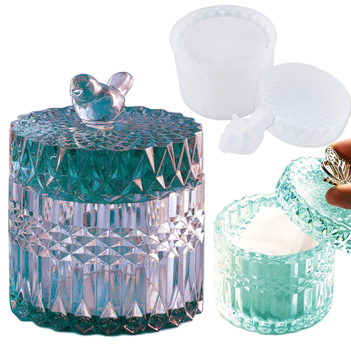 Silicone Crystal Box Resin Mold with Lid and Bird Handle Shape Mold for Epoxy Resin Jewelry Storage Bottle Jar Trinket Containers Ashtray Candle Holder DIY Crafts Supplies Resin Kit Home Decor Gift