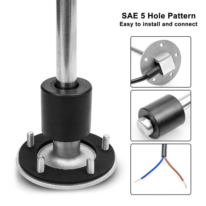 240-33 ohms 9(225mm) Fuel Level Sending Unit for Marine Boat Truck Car Fuel Water Level Gauge Sensor Stainless Steel Fuel Gas Tank Sender 5 Hole