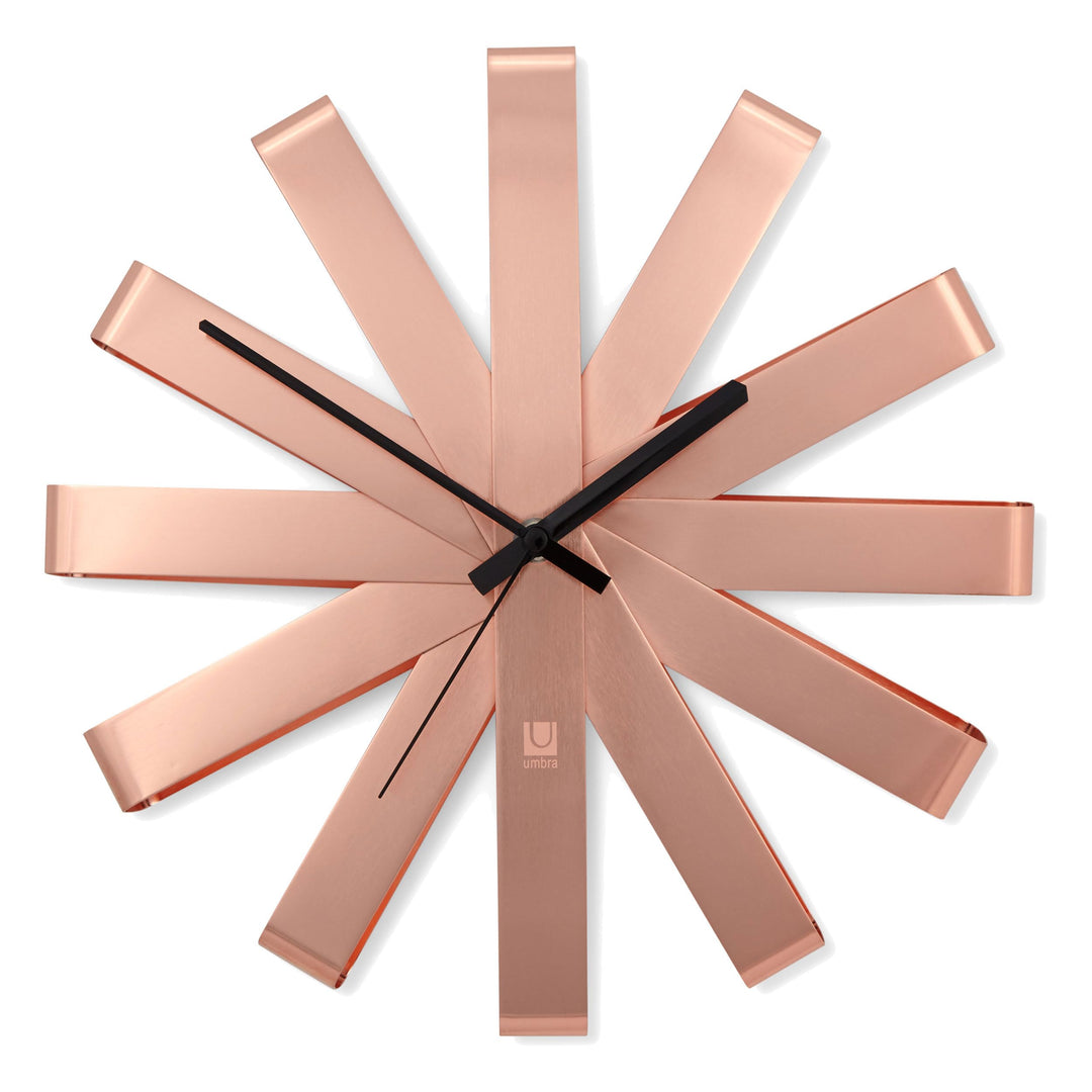 118070-880 Ribbon Modern 12-inch, Battery Operated Quartz Movement, Silent Non Ticking Wall Clock, Copper