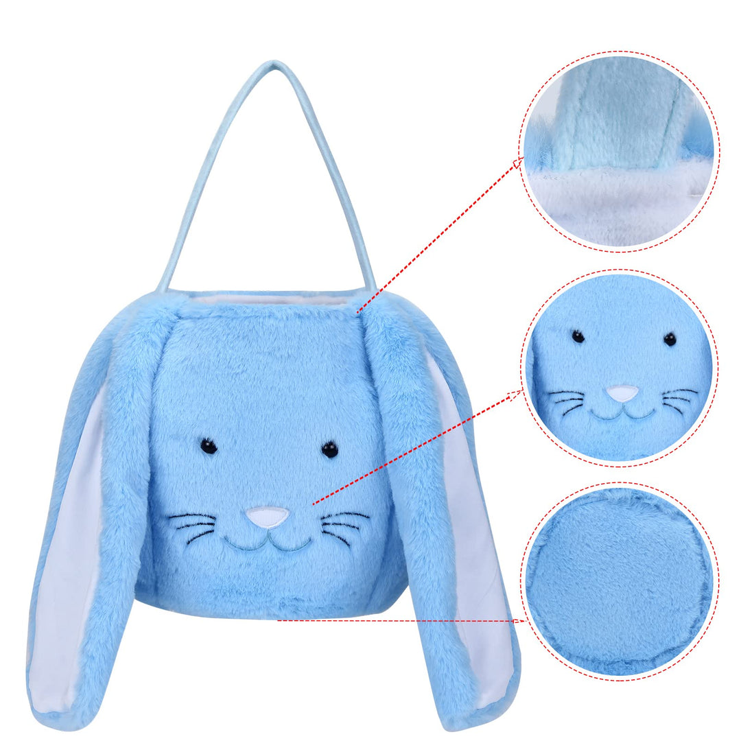 Plush Easter Bunny Basket for Kids Boys Girls Easter Buckets with Long Plush Ear Personalized Egg Hunting Easter Bags,Bunny Kids Easter Tote Bags for Easter Decorations Candy…, Purple