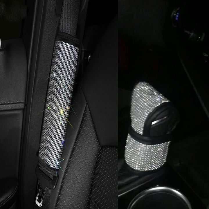 Rhinestone Car Seat Belt Pads Bling Seatbelt Shoulder Pads Cushion Auto Seatbelt Cover PU Leather Shoulder Strap Covers Bling and Shift Cover