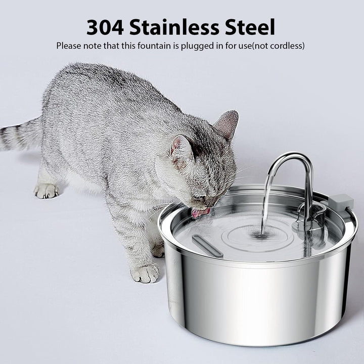 Tomxcute Cat Water Fountain, 3.2L/108oz Automatic Stainless Steel Pet Fountain Dog Water Dispenser, Ultra-Quiet Pump and 3 Replacement Filters & for Cats, Dogs, Multiple Pets