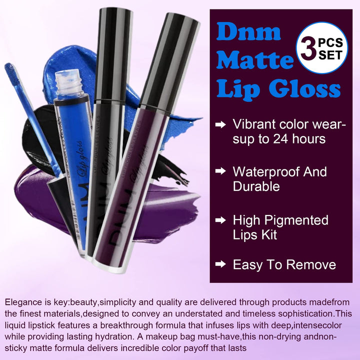 Coosa 3PCS Matte 24-hour Liquid Lipstick Non-stick Cup Kitt, Matte Dark Waterproof Lipstick Lip Stain Long Lasting Smudge Lip Gloss Gift Set Matt Lipsticks Set Matt Liquid Women Makeup Set