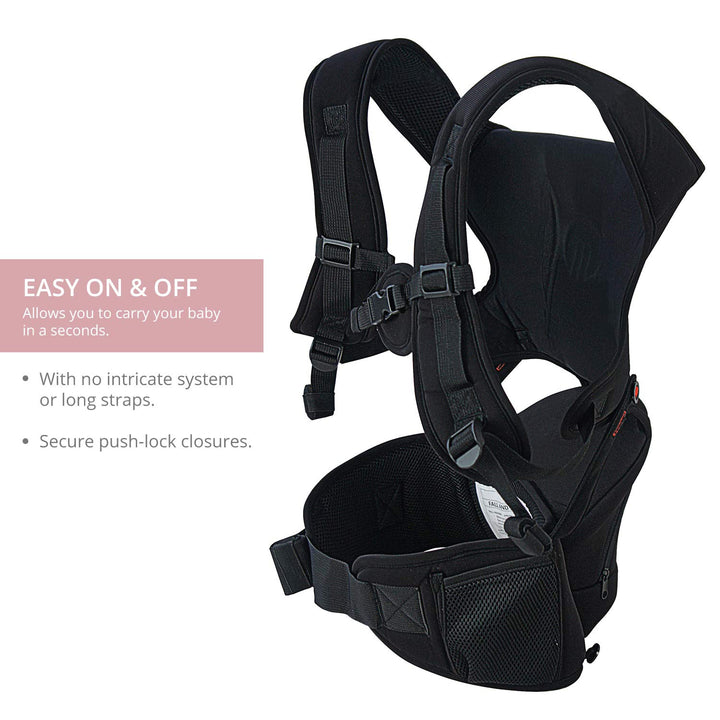 Hipster Essential Forward-Facing Baby Carrier with 3-Carry Options and Compact Storage Compartment Black