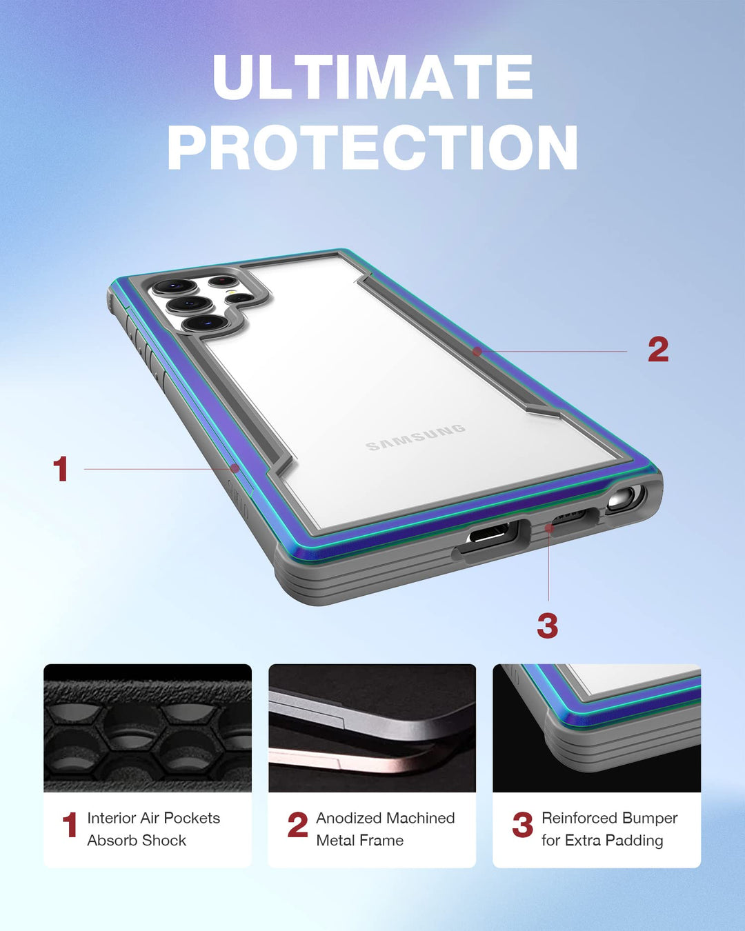 Shield Case Compatible with Samsung Galaxy S22 Ultra, Shockproof Military Grade Protection Slim Cases, Durable Protector Covers for S22 Ultra, Iridescent