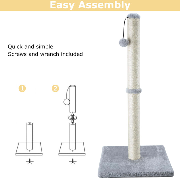 34 Tall Cat Scratching Post for Large Cats and Kittens, High Vertical Scratcher with Premium Natural Sisal Rope and Interactive Hanging Ball for Indoor Cat(Grey, 34 inches for Large Cats)