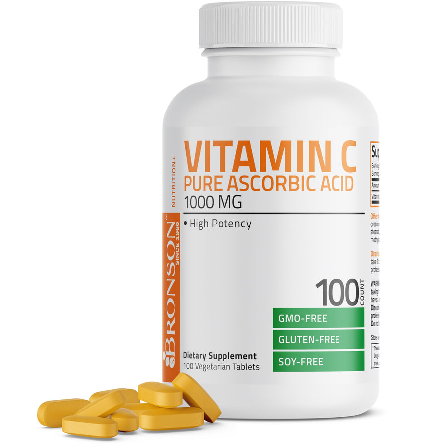 Vitamin C 1000mg Premium Non-GMO Ascorbic Acid Tablets, 100 Count