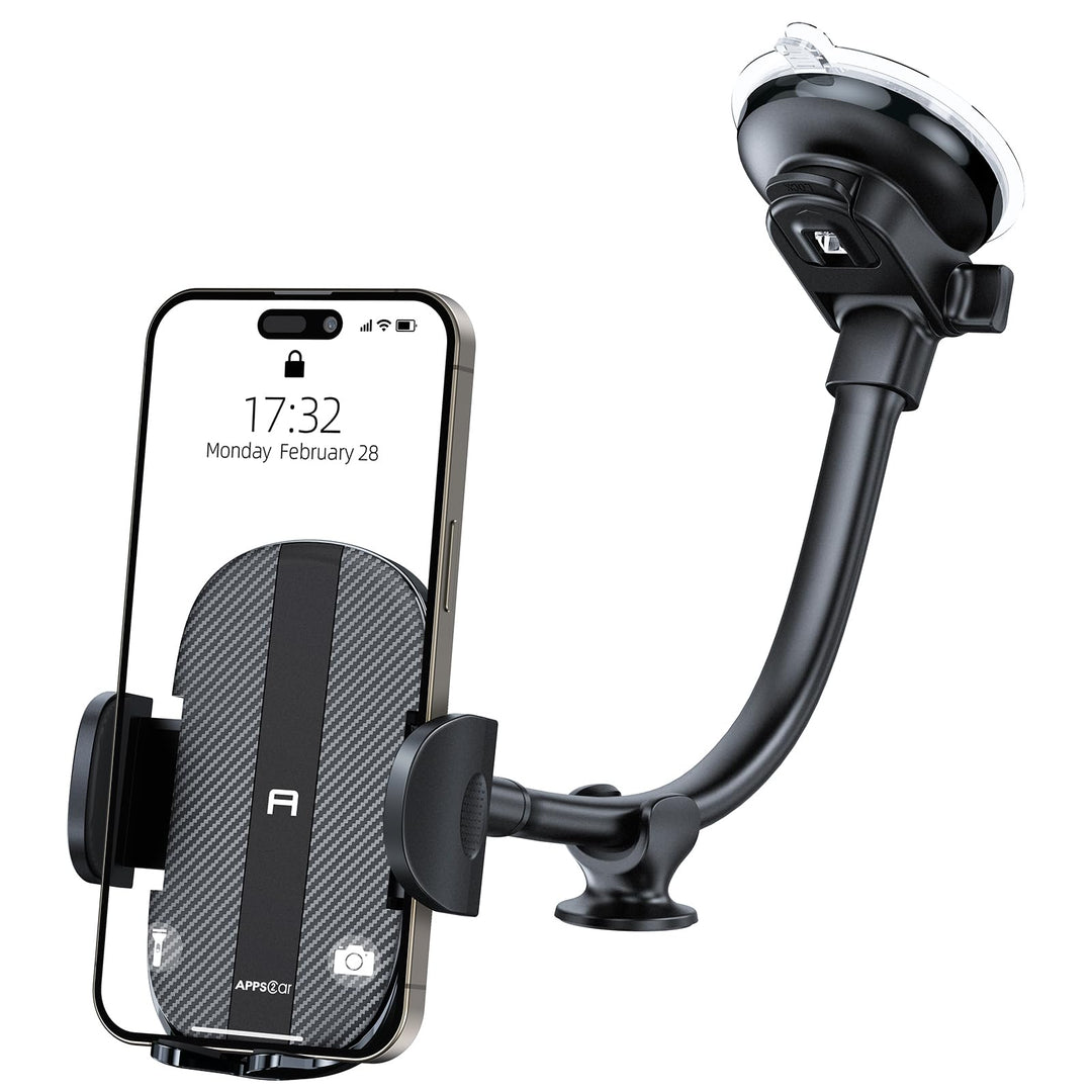 Cell Phone Holder for Car Dashboard Windshield Phone Mount for Car Long Arm Car Phone Holder Mount Strong Suction Cup Anti-Shake Stabilizer Compatible for iPhone, Samsung, All Smartphones