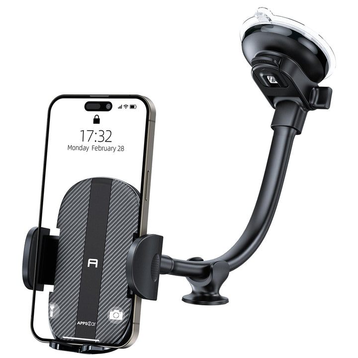Cell Phone Holder for Car Dashboard Windshield Phone Mount for Car Long Arm Car Phone Holder Mount Strong Suction Cup Anti-Shake Stabilizer Compatible for iPhone, Samsung, All Smartphones