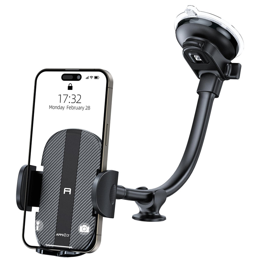 Cell Phone Holder for Car Dashboard Windshield Phone Mount for Car Long Arm Car Phone Holder Mount Strong Suction Cup Anti-Shake Stabilizer Compatible for iPhone, Samsung, All Smartphones