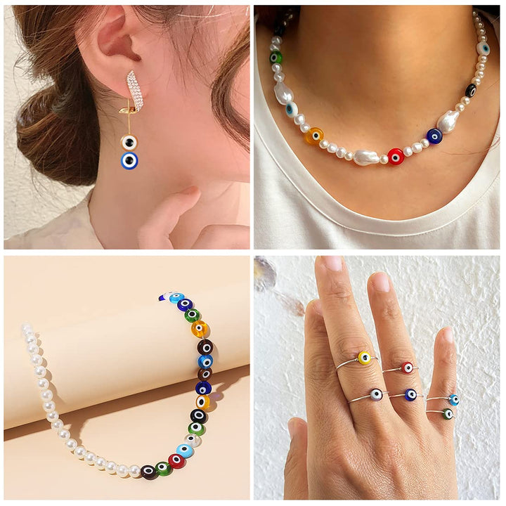 24 Style 800 pcs Evil Eye Beadsfor Jewelry Making, Charms with 1mm Hole