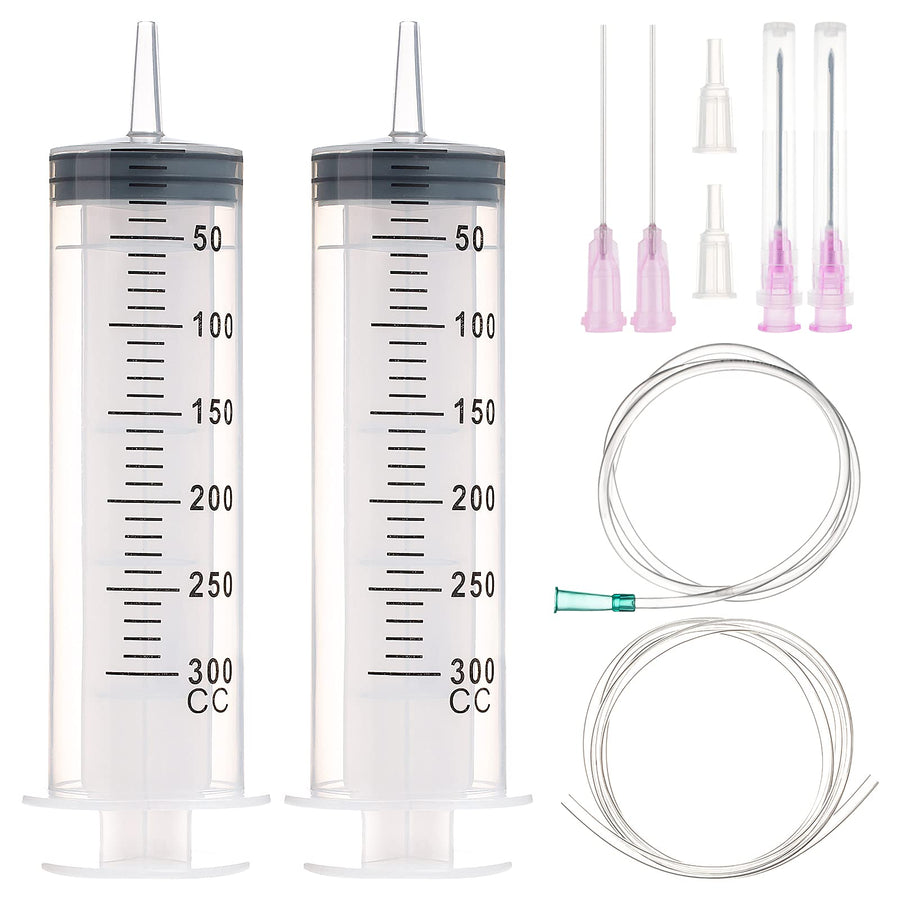 2 Pack 300ml Syringe with 40 Inch Tube and 18Ga 20Ga Dispensing Needle for Scientific Labs, Watering, Refilling
