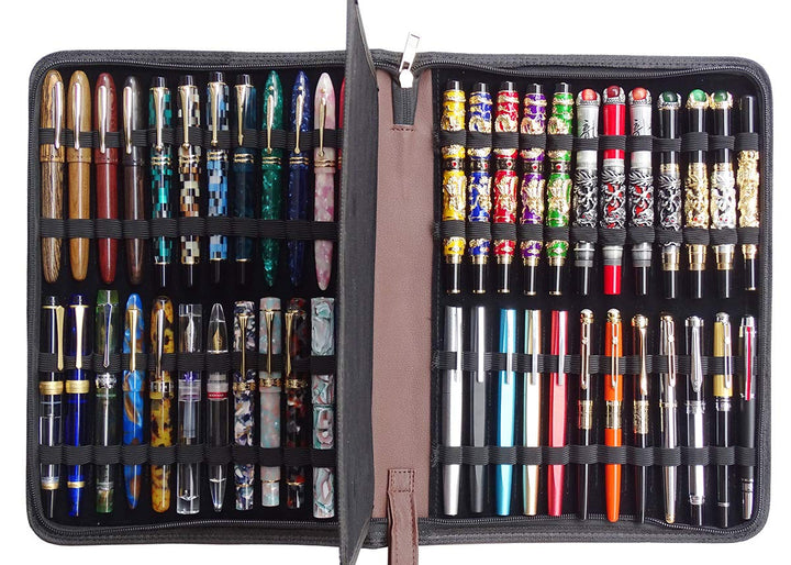 48 Fountain Pen Case, Rollerball Pen Holder PU Leather Bag Pouch Large Capacity for Your Collection - Brown