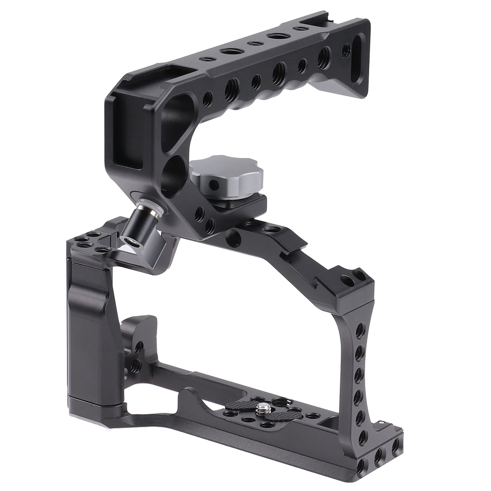 Camera Cage +Top/Side Handle Grip Kit, Aluminium Alloy Video Filmmaking Stabilizer Rig with Cold Shoe and 1/4 3/8 Screw Mouting for Canon EOS M50 Mark II/M50/M5 Mirrorless Camera