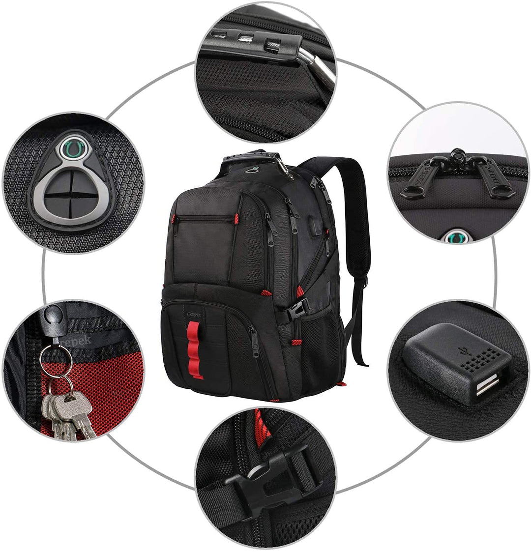 Laptop Backpack for Men, Large 17 Inch Durable Travel Backpack Water Resistant, Airline Approved Computer Bag with USB Charging Port, Anti Theft Bag for College Business Work, Black