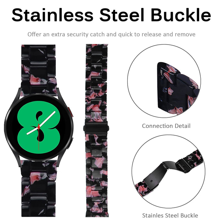 Compatible for Samsung Galaxy Watch 4 Resin Band Lightweight Stainless Steel Metal Buckle Replacement Bracelet Bands Straps for Galaxy Watch 4 Classic 42mm 46mm, 4 40mm 44mm(Pink Flower)