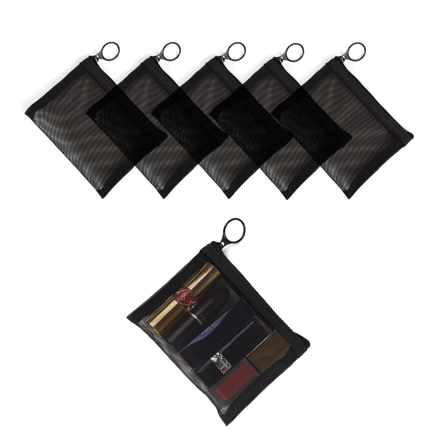 Patu Mini Zipper Mesh Bags, 4 x 5, Size S / A7, 5 Pieces, Beauty Makeup Lipstick Cosmetic Accessories Organizer, Small Travel Kit Storage Pouch, Black