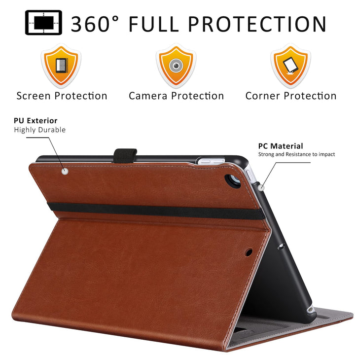 for New iPad 9th/8th/7th Generation Case 10.2 Inch 2021/2020/2019, Premium PU Leather Folding Stand Cover for iPad 10.2 9/8/7 Gen, Brown