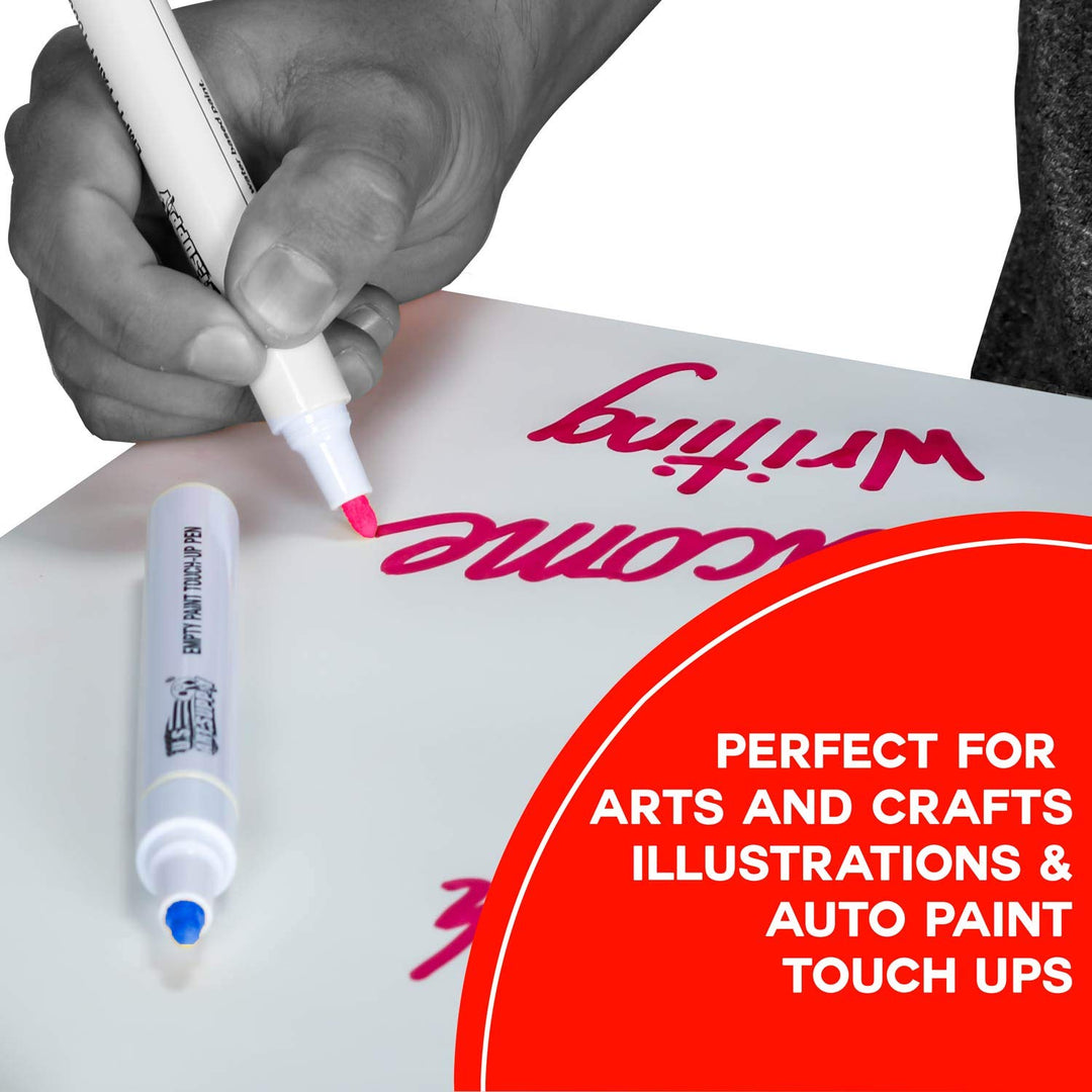 - Empty Fillable Blank Paint Touch Up Pen Markers (Set of 6) - Fill with Your Own Art Acrylic, Oil and Water Base Paint, Auto Painting Clear-Coat - Fine Nib, Aluminum Body, Shaker Ball