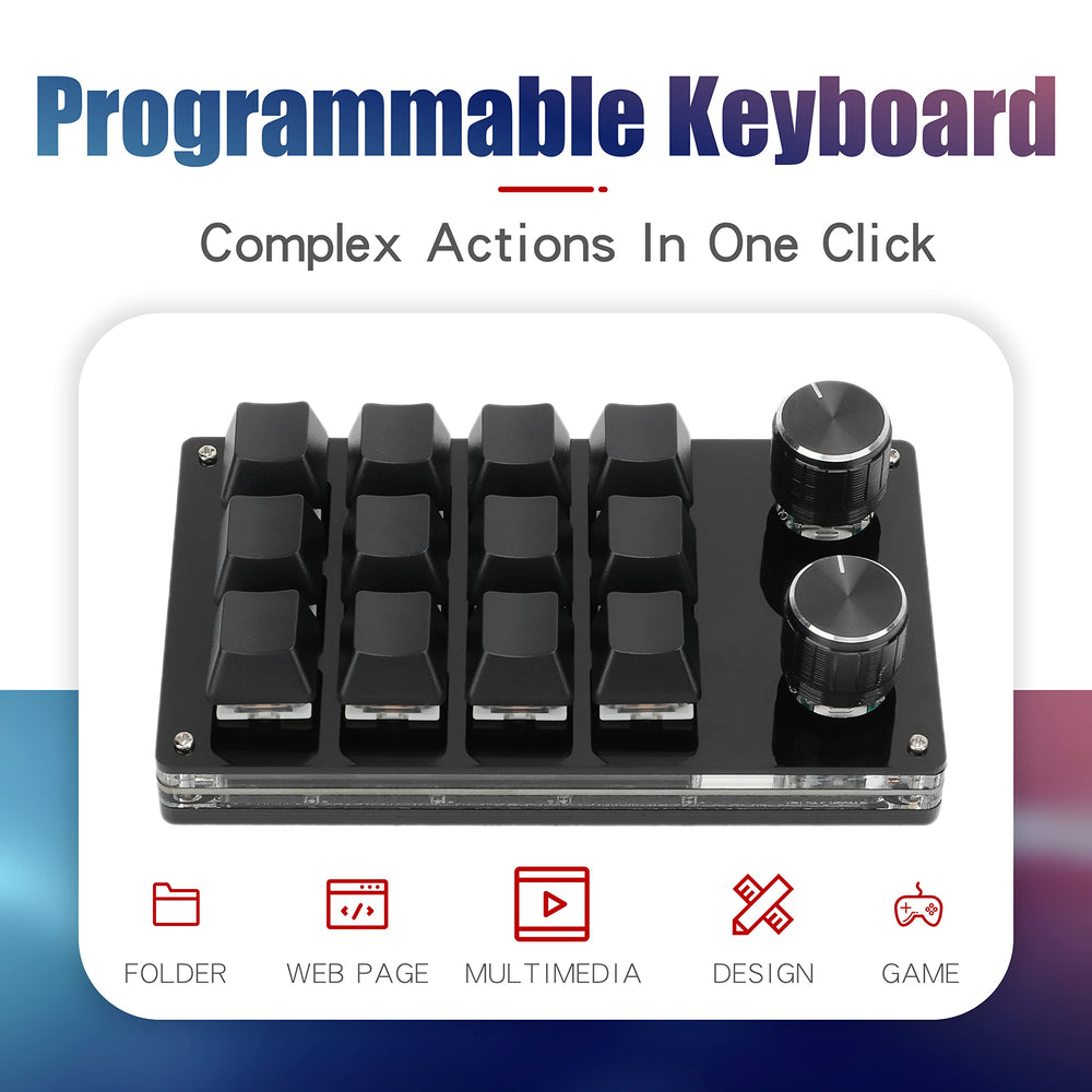 12 Keys Programmable Keyboard,Multifunctional USB Mechanical Gaming Keyboard,One-Hand Macro Mechanical Keyboard with Memory Function,for Editing,Gaming,Industry,Office,Speculate in Stocks