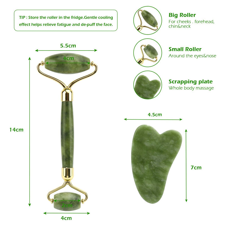 Jade Roller and Gua Sha Set - Beauty Face Massager & Guasha Tool for Eye, Neck, Body - 2 in 1 Skin Care Massage Tools, Muscle Releaxing and Relieve Wrinkles