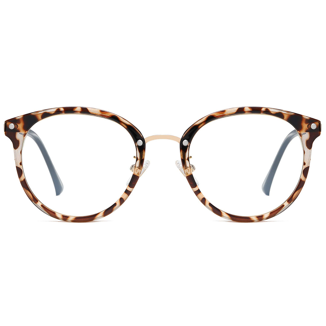 Retro Round TR90 Blue Light Reading Glasses Womens Mens Readers Computer Glasses Eyewear Frame SJ9001, Bright Leopard Frame 0.00 x