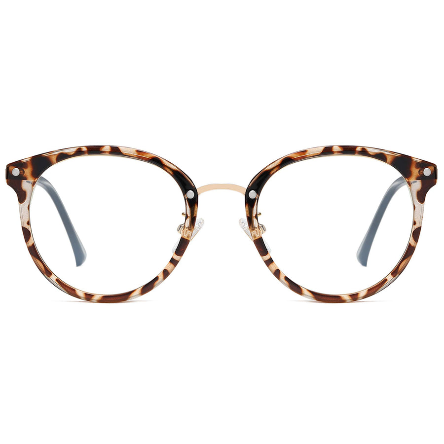 Retro Round TR90 Blue Light Reading Glasses Womens Mens Readers Computer Glasses Eyewear Frame SJ9001, Bright Leopard Frame 0.00 x