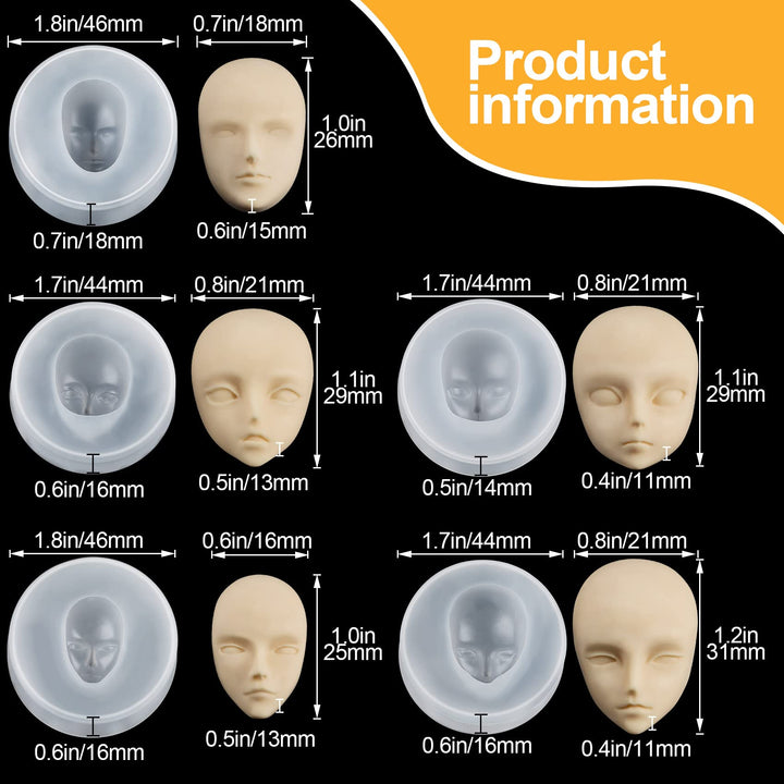 5Pcs Human Face Silicone Molds for DIY Chocolate Cake Fondant Biscuit Sugar Pudding Hard Candy Dessert Candle Polymer Clay Fondant Decoration Mould