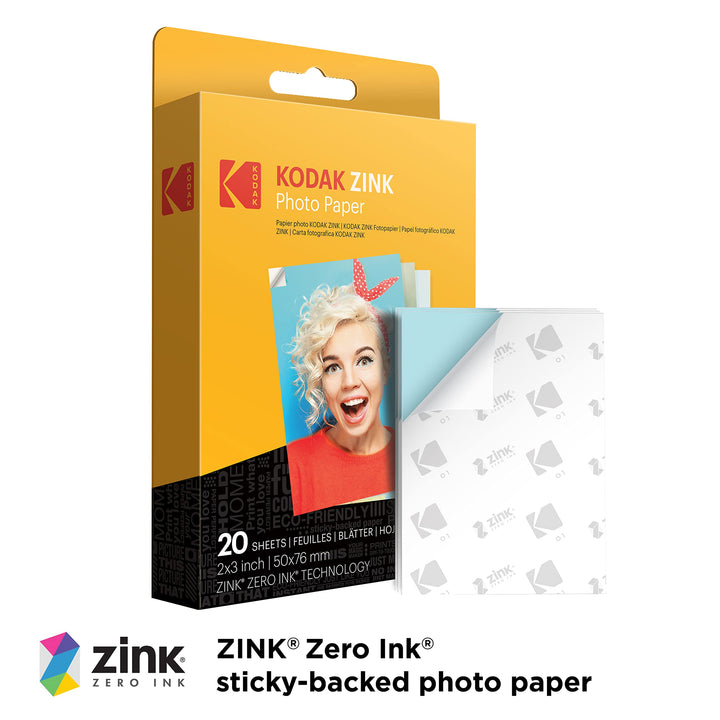 Kodak Premium Zink Photo Paper (20 Sheets) Compatible with Smile and PRINTOMATIC (NOT with Kodak Mini Shot, Mini2)