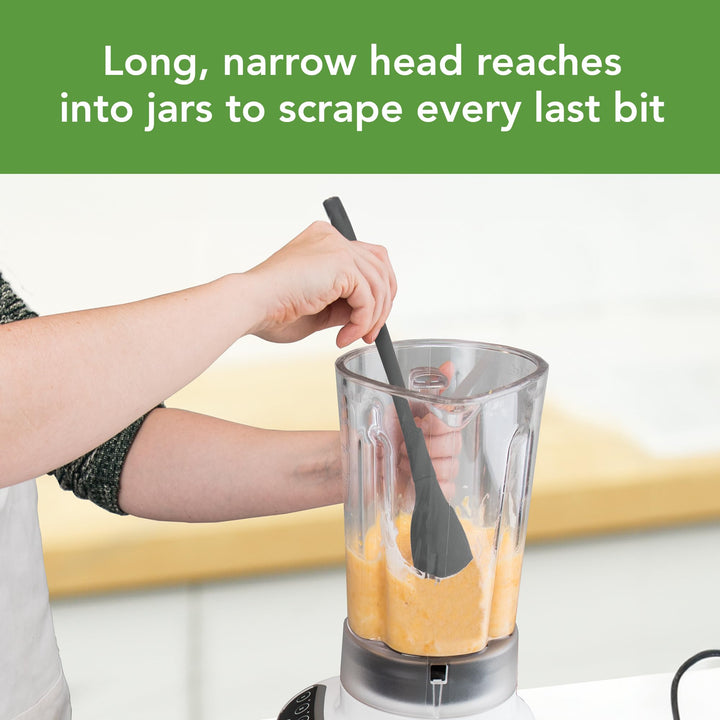 Flex-Core All-Silicone Long-Handled Jar Scraper Spatula, Angled Turner Head, Kitchen Tool With Flat Back & Curved Front for Scooping & Scraping, Charcoal