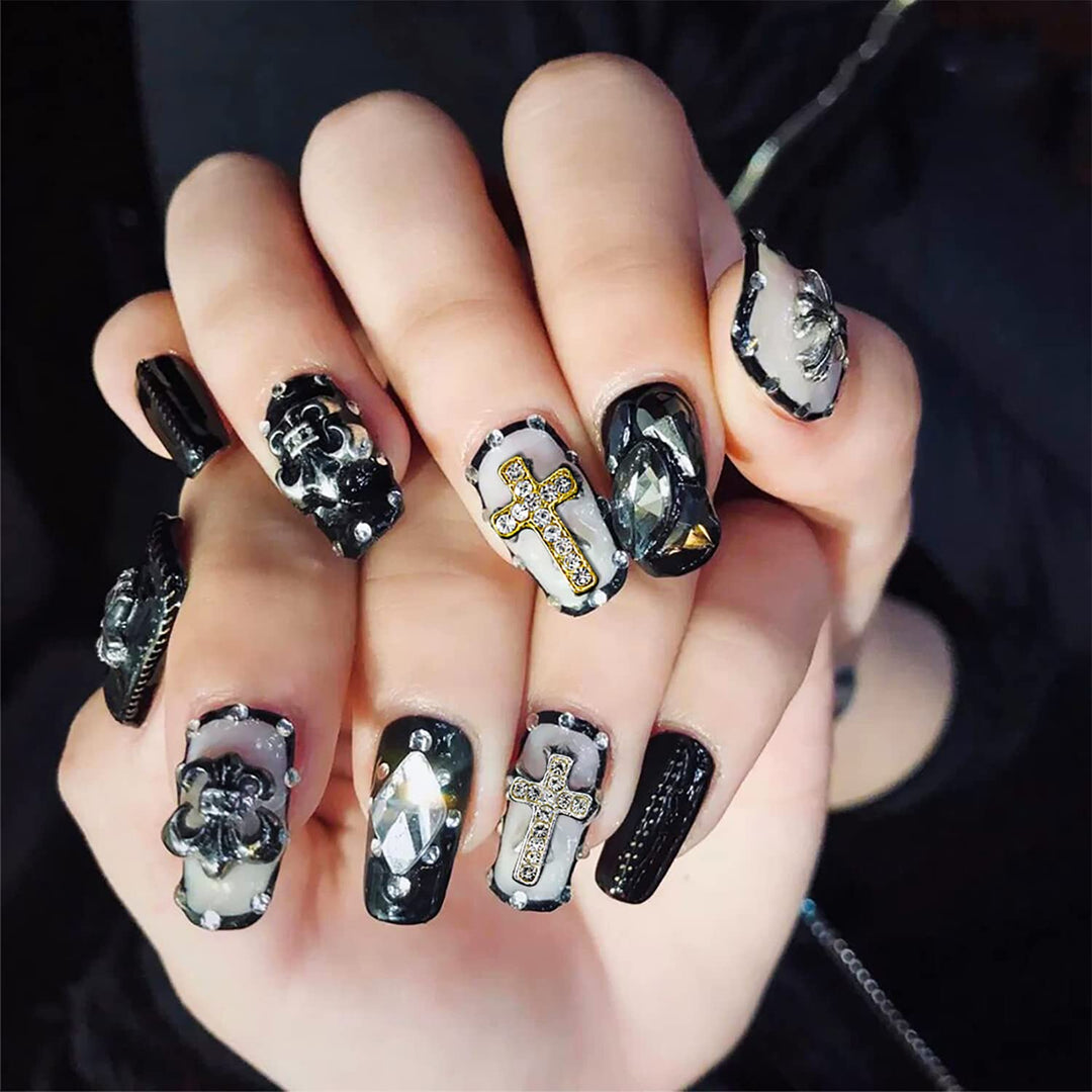 30pcs Nail Cross Charms With Rhinestones for Nails 3D Metal Cross Nail Charm for Nail Art Jewelry Making Nail Art Accessories Cross Nail Charms for Nail Art Halloween 3D Nail Charms