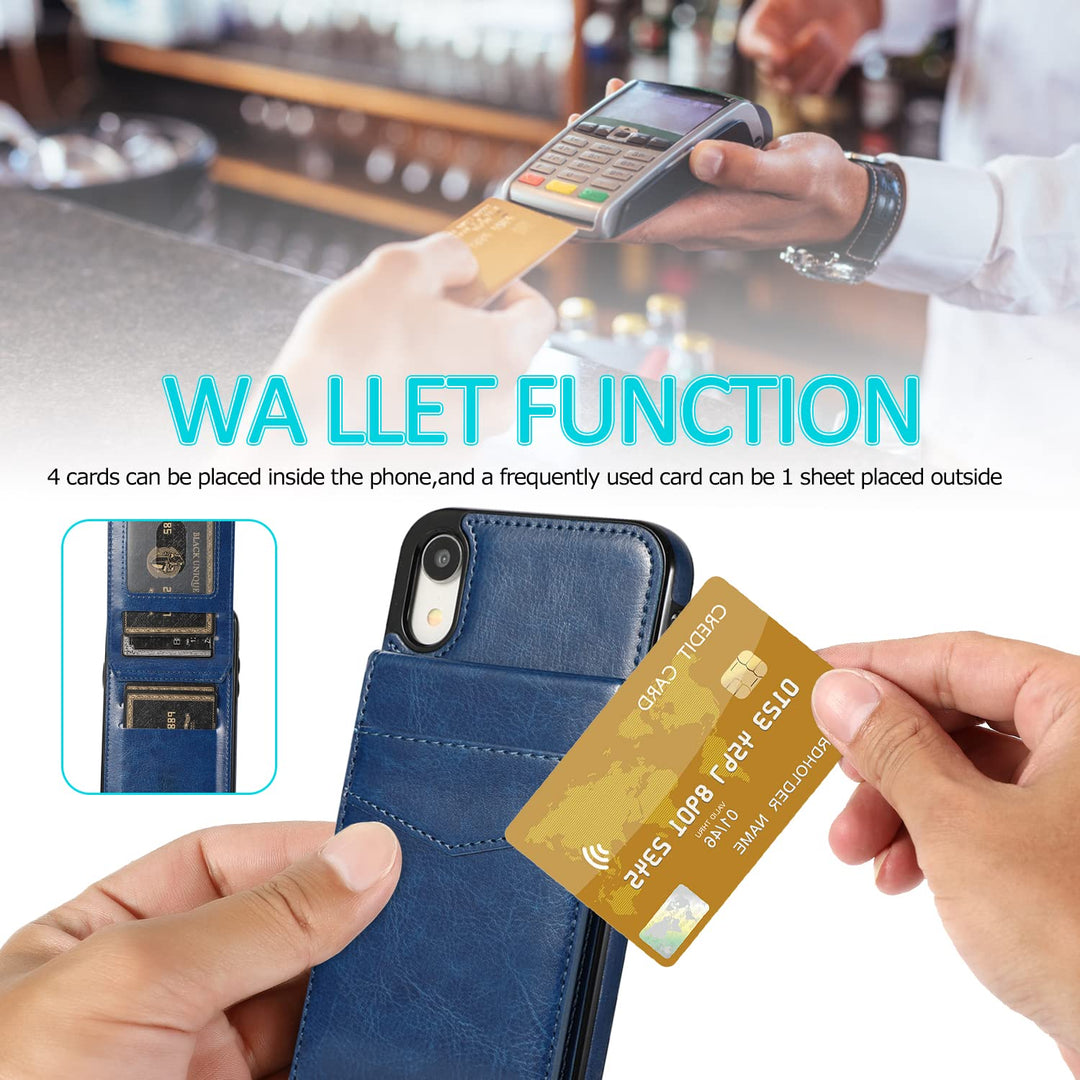 iPhone XR Wallet Case with Credit Card Holder for Women Men PU Leather Wallet Case for iPhone XR Case 6.1 inch (Blue)