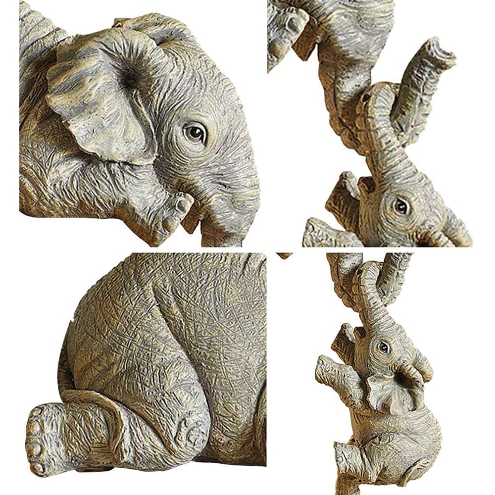 3 Set Elephant Shelf Sitter, Mother Elephant Hanging 2 Baby Elephants on The Edge, Hand-Painted Resin Collectable Figurines for Home Decor Gift