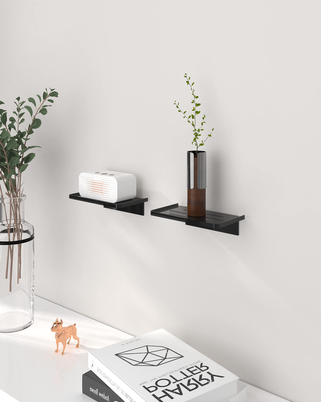 2 Pack Adhesive Wall Shelf, Stick on Shelf, Bedside Wall Shelf, Wet Wipes Holder, Bedside Shelf Wall Mount, Phone Holder for Wall, Acrylic Outlet Shelf for Bedroom, Bathroom, Toilet, Office