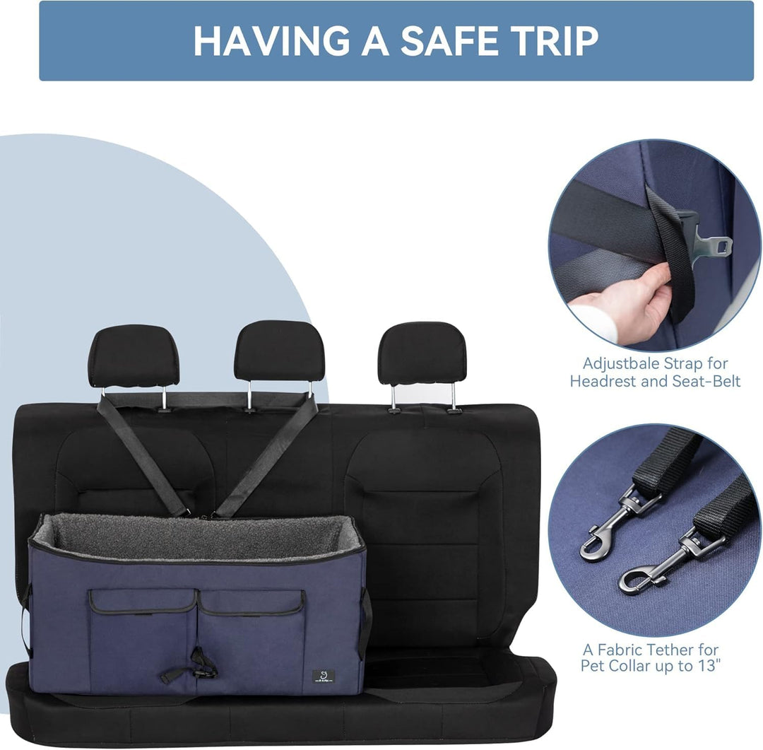 A4Pet Dog Car Seat Medium Large Size Dog - Large Dog Car Seat for 2 Dogs with Washable Cover, Safety Leashes, Storage Pockets - Pet Car Seat, Dog Booster Car Seat - Foldable & Portable