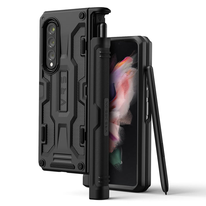 Terra Guard S Phone Case for Galaxy Z Fold 3, Semi-Auto Hinge Protective Case with Pen Cover Compatible with Galaxy Z Fold 3 5G (2021) (Black)