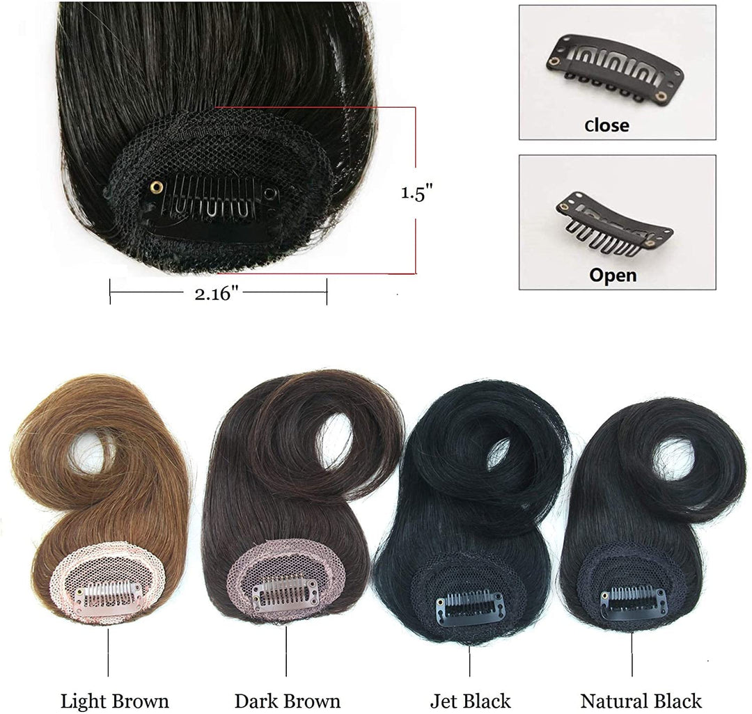2PCS Wave Side Bang Clip in Bangs Real Human Hair Wave Fringe Hair Extensions(Natural Black Color)